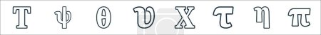 Ilustración de Esquema conjunto de alfabetos griegos línea iconos. iconos vectoriales lineales como tau, psi, theta, upsilon, chi, tau, eta, pi - Imagen libre de derechos