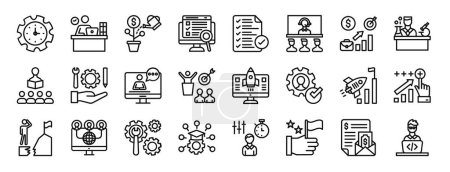 set of 24 outline web career and leadership icons such as time management, worker, invest, usability, list, online meeting, career vector icons for report, presentation, diagram, web design, mobile