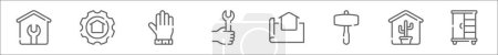 outline set of home improvements line icons. linear vector icons such as house repair, project, protective gloves, spanner, house de, mallet, decoration, cupboard