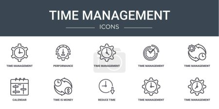 set of 10 outline web time management icons such as time management, performance, time management, calendar, is money vector icons for report, presentation, diagram, web design, mobile app