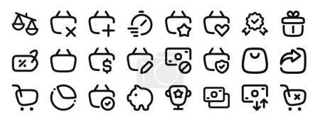 set of 24 outline web coreicon banking icons such as compare, remove cart, add cart, fast, favorite, like variant, quality vector icons for report, presentation, diagram, web design, mobile app