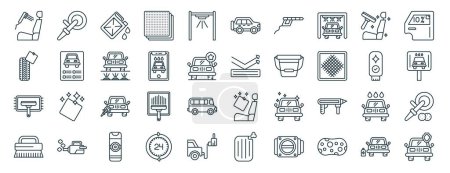 set of 40 outline web car wash icons such as buffer, tire, cleaning, brush, scratch, tinting, suv icons for report, presentation, diagram, web design, mobile app