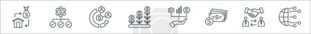 outline set of asset management line icons. linear vector icons such as refinancing, money management, allocation, growth, business, cash, crm, digital as