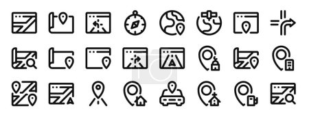 set of 24 outline web map and navigation icons such as street map, location, turn left, compass, geoposition, geoposition, location pin vector icons for report, presentation, diagram, web design,