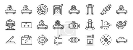 set of 24 outline web car dashboard icons such as ventilation, heater, tyre, fuel, car maintenance, air filter, suspension vector icons for report, presentation, diagram, web design, mobile app