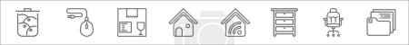 outline set of work line icons. linear vector icons such as trash, mouse clicker, box, house, smart house, cabinet, chair, folder