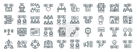 Illustration for Set of 40 outline web discussion icons such as podium, conversation, microphone, discussion, discussion, thumbs up icons for report, presentation, diagram, web design, mobile app - Royalty Free Image