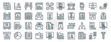 set of 40 outline web business icons such as stock market, office building, safebox, box, shop, business, statistics icons for report, presentation, diagram, web design, mobile app