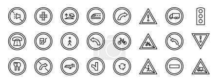 set of 24 outline web traffic sign icons such as no horn, crossing, hump, subway, turn right, caution, truck vector icons for report, presentation, diagram, web design, mobile app