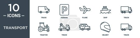 transport outline icon set includes thin line truck, parking, plane, ship, truck, traktor, truck icons for report, presentation, diagram, web design