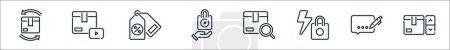 outline set of shopping and ecommerce line icons. linear vector icons such as return box, unboxing, discount, buy, tracking package, flash sale, typing, delivery box