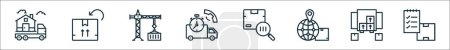 outline set of logistics line icons. linear vector icons such as home delivery, return box, cargo crane, inquiry, barcode scanner, delivery, packages, checklist