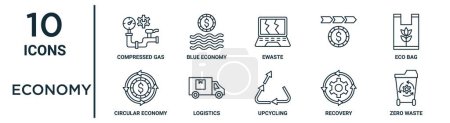 economy outline icon set such as thin line compressed gas, ewaste, eco bag, logistics, recovery, zero waste, circular economy icons for report, presentation, diagram, web design