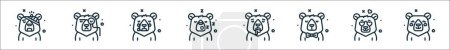 Téléchargez les illustrations : Contour ensemble d'icônes de ligne de caractère ours. icônes vectorielles linéaires telles que blessé, enseignant, pleurer, dormir, malade, monsieur, amoureux, rougir - en licence libre de droit