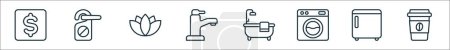 ensemble de contours d'icônes de ligne d'hôtel. icônes vectorielles linéaires telles que la caisse, ne pas déranger, spa, eau, bain, machine à laver, réfrigérateur, café