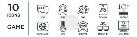 game outline icon set such as thin line chat, ting, joystick, live, connection, video game, matchmaker icons for report, presentation, diagram, web design