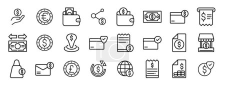 set of 24 outline web payment icons such as payment, coin, wallet, share, save money, money, atm card vector icons for report, presentation, diagram, web design, mobile app