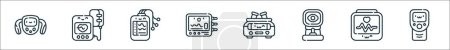 outline set of medical electronic devices line icons. linear vector icons such as body fat, pulse oximeter, telemetry, physiologic monitoring system, centrifuge, tonometer, ecg, oxygen