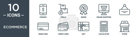 ecommerce outline icon set includes thin line finance, trolly, badge, online shopping, , bank card, credit card icons for report, presentation, diagram, web design