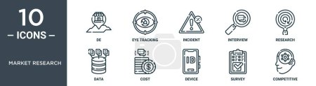 market research outline icon set includes thin line de, eye tracking, incident, interview, research, data, cost icons for report, presentation, diagram, web design