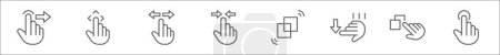 outline set of hand gesture line icons. linear vector icons such as swipe right, move cursor, horizontal scroll, pinch, shake, swipe down, touch and drag, tap