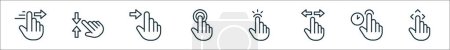 outline set of hand gesture line icons. linear vector icons such as slide right, zoom out, swipe right, double tap, select, horizontal scroll, press, move cursor