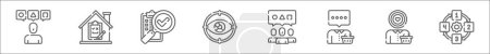 Ilustración de Esquema conjunto de iconos de línea de investigación de mercado. iconos vectoriales lineales como experiencia de usuario, pruebas, investigación, seguimiento ocular, opinión pública, consumidor, consumidor, sistematización - Imagen libre de derechos