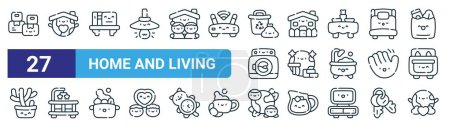 set of 27 outline web home and living icons such as package, home, bookshelf, house, coexistence, crib, coexistence, coexistence vector thin line icons for web design, mobile app.