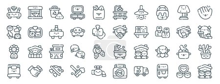 set of 40 outline web home and living icons such as window, coexistence, vase, bed, home, waving hand, crib icons for report, presentation, diagram, web design, mobile app