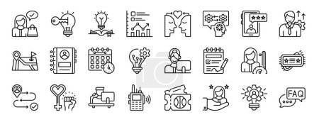 set of 24 outline web customer service icons such as customer, key performance indicator, knowledge base, stats, empathy, reactive, customer experience vector icons for report, presentation,