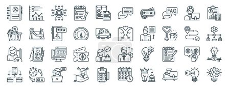 set of 40 outline web customer service icons such as stats, percent, customer, data, customer journey, report, chat bubble icons for report, presentation, diagram, web design, mobile app
