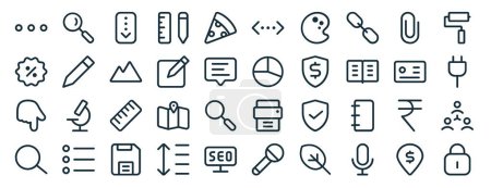 set of 40 outline web ui essential color icons such as magnifier, offer, point down, search, licence, paint roller, pagination icons for report, presentation, diagram, web design, mobile app