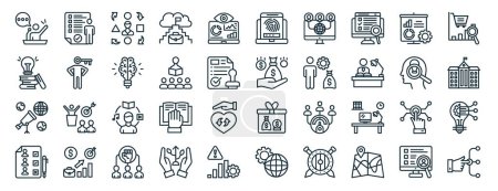 set of 40 outline web career and leadership icons such as user evaluation, learning, discover, candidates, brainstorm, market research, authentication icons for report, presentation, diagram, web