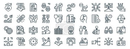 set of 40 outline web career and leadership icons such as contract, career, configuration, concentrate, working time, membership, feedback icons for report, presentation, diagram, web design, mobile