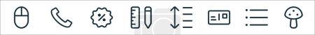 Ilustración de Esquema conjunto de ui colección de color esencial. iconos de línea. iconos vectoriales lineales como ratón, teléfono, oferta, regla, espaciado, postal, lista, puré - Imagen libre de derechos