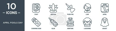april fools day outline icon set includes thin line chat, buffon, push pin, liar, april, chewing gum, glue icons for report, presentation, diagram, web design