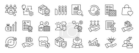 set of 24 outline web sales management icons such as recruitment, implementation, quality, queue, analysis, process, planning vector icons for report, presentation, diagram, web design, mobile app