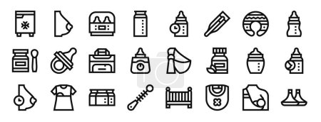 set of 24 outline web breastfeeding icons such as fridge, breast, sterilizer, breast milk, breastfeeding, thermometer, nursing pillow vector icons for report, presentation, diagram, web design,