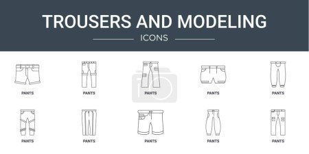 Photo for Set of 10 outline web trousers and modeling icons such as pants, pants, pants, vector icons for report, presentation, diagram, web design, mobile app - Royalty Free Image