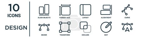 design outline icon set such as thin line align objects, layout, curve, transform, edit, , bezier icons for report, presentation, diagram, web design