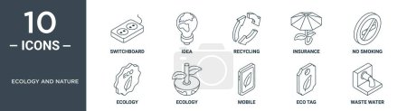 ecology and nature outline icon set includes thin line switchboard, idea, recycling, insurance, no smoking, ecology, ecology icons for report, presentation, diagram, web design