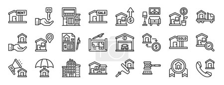 set of 24 outline web property icons such as rent, tenant, marketing, sale, profit, living room, invesment vector icons for report, presentation, diagram, web design, mobile app