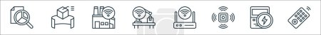 outline set of internet of things line icons. linear vector icons such as data analysis, augmented reality, smart factory, smart factory, wireless communication, sensors, smart meter, remote control