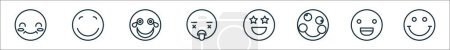 outline set of emoticon line icons. linear vector icons such as embarassed, happy, crying, nauseous, excited, crazy, happy, smile
