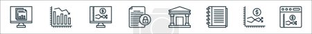 outline set of business line icons. linear vector icons such as statistics, diagram, online, security, bank, accounting book, stock market, stock market