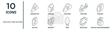 ecology and nature outline icon set such as thin line radioactive, acid rain, ecology, security, recycling, ecology and environment, eco tag icons for report, presentation, diagram, web design
