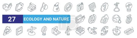 set of 27 outline web ecology and nature icons such as , recycling, factory, solar panel, ecology, socket, eco packaging, switchboard vector thin line icons for web design, mobile app.