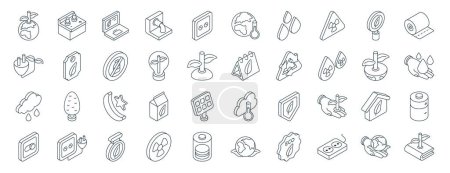 set of 40 outline web ecology and nature icons such as car battery, plug, rain, toggle button, ecology, tissue roll, warming icons for report, presentation, diagram, web design, mobile app