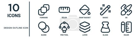 Illustration for Design outline icon outline icon set such as thin line forward, paint bucket, de, pen tool, glass, ruler, blend icons for report, presentation, diagram, web design - Royalty Free Image