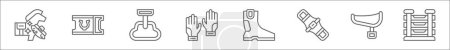 outline set of horse riding line icons. linear vector icons such as cleaning, ticket, stirrup, sports gloves, boot, girth, saddle, fence